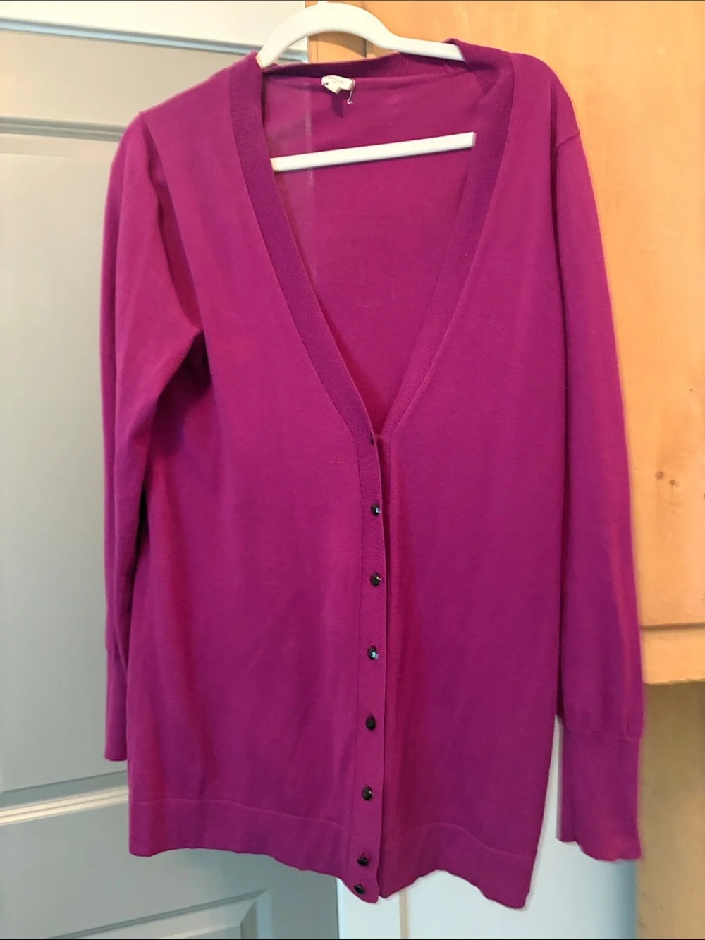 J. Crew Magenta Button-Front V-Neck Cardigan